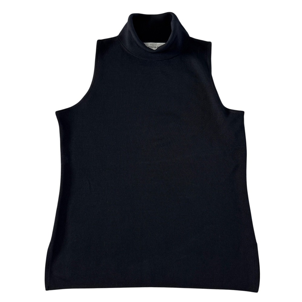 Misook Turtleneck Sleeveless Top Acrylic‎ M Black Knit Side Slits Career Layer